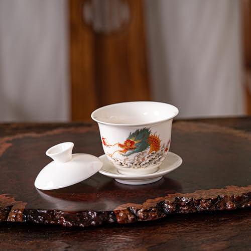 KEYDUACU Gaiwan Tea Set, Chinese Gongfu Tea Set, Portable for Adults, Home - style: Home-China Dragon