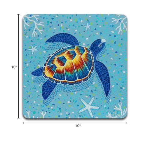 Watercolor Sea Turtle Square Coaster Set-Made of Recycled Rubber-Set of 4 - color: Watercolor Sea Turtle