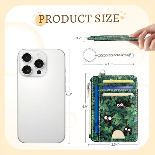 Kelvoris Credit Card Holder Small Wallet Women, Slim RFID, Black Cat Leave - color: Cat