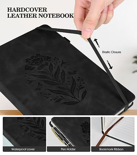 Lined Journal Notebook for Women, A5 Pink Hardcover Leather Journals for Writing, 200 Pages Travel Daily Journal,Thick College Ruled Notebook for Work School, Note Taking, Business 5.75'' X 8.38'' Black - color: Black