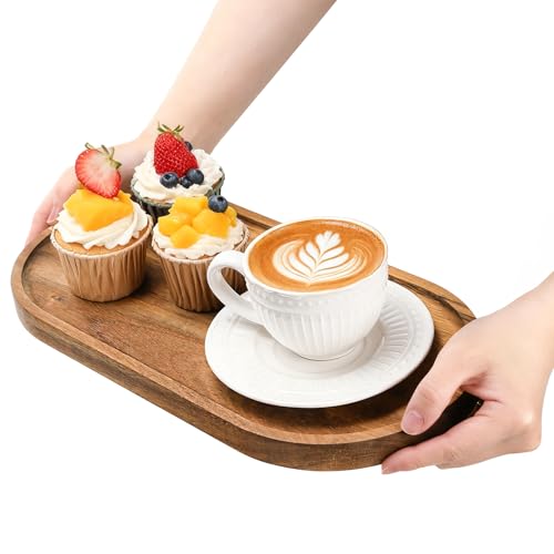Elsjoy Set of 2 Acacia Wood Serving Trays, Long Wooden Serving Platter Oval Charcuterie Board Set for Home Decor, Fruit, Cheese - size: 15.75" × 7.87", 11.81" × 7.09", Height 0.8"
