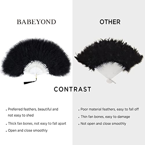 BABEYOND 1920s Marabou Feather Folding Hand Fan - color: Black