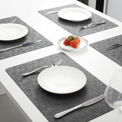 Gray Vinyl Placemats Set of 6 Waterproof Wipeable Table Mats - color: Gray