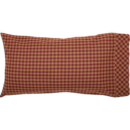 VHC Brands Burgundy Check Decorative Pattern Standard Cotton Pillow Case Set of 2, Setof2-21x30, Red - size: Standard