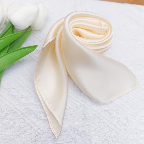 100% Mulberry Silk Neck Scarf for Women Square Neckerchief – 21 inch - color: Ivory
