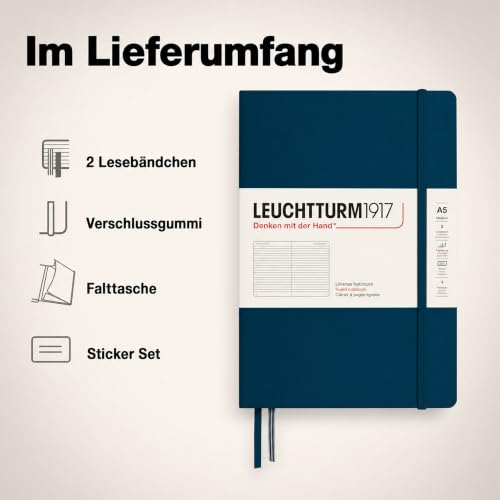 LEUCHTTURM1917 - Notebook Hardcover Medium A5-251 Numbered Pages for Writing and Journaling - Thinking Ahead (Ruled Paper, Deep Sea) - color: Deep Sea, style: Ruled