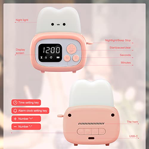 QANYI Timer Clock Night Light for Kids, Tiny Hand Size Portable LED Clock Lamp Kids Desktop Timer for Toothbrush, Learning, Exercise, Bathroom, Oven, Baking, Cooking, Table, Bedroom, Kitchen - style: I Pink