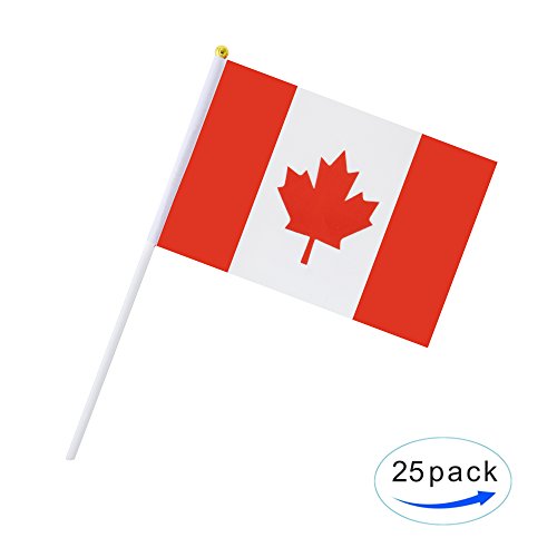 25 Pack Hand Held Small Mini Canada Flag,Canadian Stick Round Top National Country Flags,Party Decorations Supplies For Parades,World Cup,Festival Events,International Festival. - color: Canada