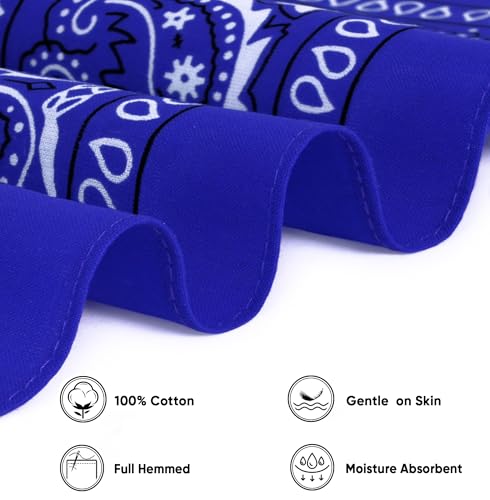 Bycc Bynn Large Soft Cotton Bandanas Pack for Men & Women 22 x 22 inches - color: Royal Blue +Black Green + Orange