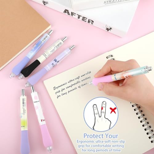 6Pcs Cute Pens Kawaii Gel Pens Retractable Rollerball Pen Set Korean Pens Fine Point Smooth Writing Pens 0.5 Black Soft Grip Quick Dry Ink Aesthetic Office School Supplies Korean Stationary for Teens