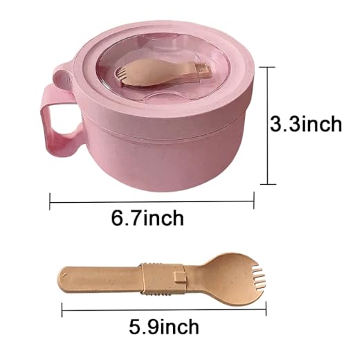 Wheat Straw Microwave Ramen Bowl Set Noodle Bowls,Microwave Safe Instant Noodles Soup Bowls, Easy-Grip Design for On-the-Go, for Soup Oatmeal Gumbo Salad Rice Cereal & More - BPA-Free(Pink) - color: Pink