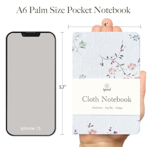 Pocket Journal, Floral Linen Notebook, Similar Embroidered, A6 Notebook, 4x6 Journal, Lay Flat, Hardcover, Lined & Unlined Sketchbook, White - color: A6-Floral White