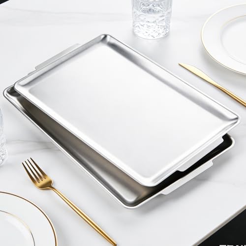 2 Pack 201 Stainless Steel Serving Platters 16x11 Inch