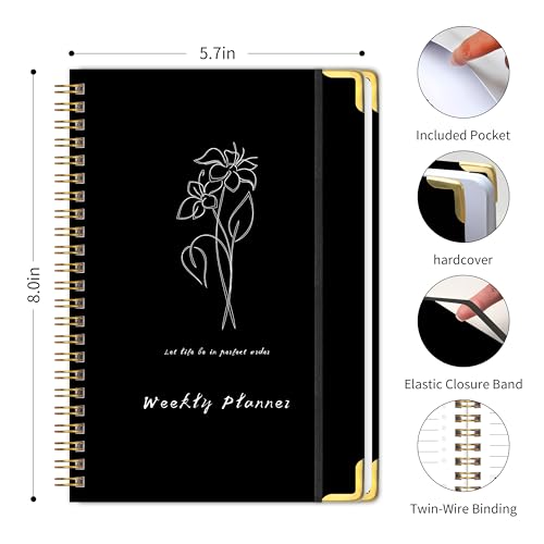 Undated Weekly Planner with To-Do List & Habit Tracker, 6" x 8" - color: Black-Metal corner