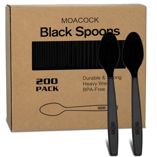 MOACOCK 200 Count Heavy Weight Black Plastic Spoons - color: Black