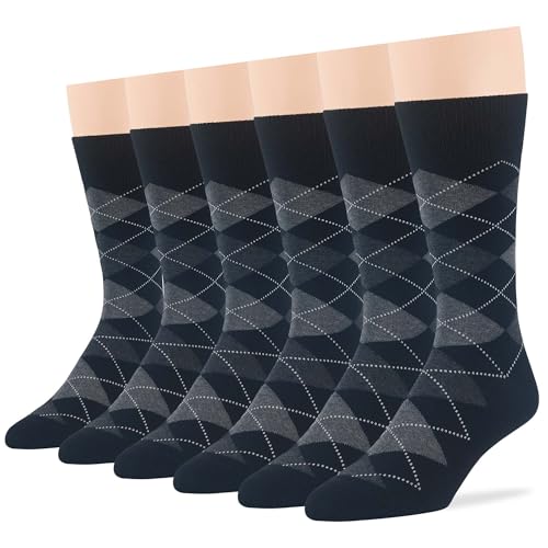 7BIGSTARS Men Cotton Patterned Crew Dress Socks 4-6 Pack, L 9-12 - color: Argyle, Black-charcoal/Dark Grey (Ar03)