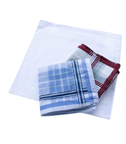 CoCoUSM Assorted Pack of Mens 100% Cotton Handkerchiefs Soft Hankies Pocket Squares - size: pack of 3