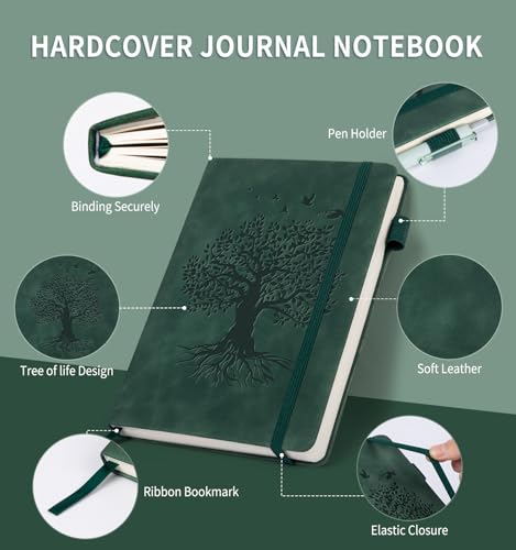 6 Pack Lined Journal Notebook for Women Men, A5 Hardcover Leather Journals - color: A-Tree-AGreen, size: 6 Pack-A5（5.8"×8.3"）