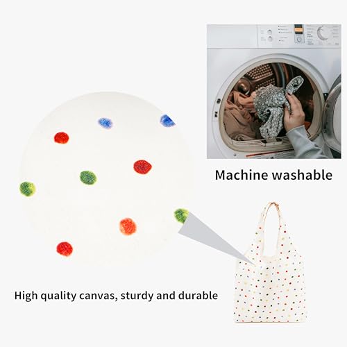 REDSINDA Canvas Tote Bag, Large Capacity Shoulder Bag with Inner Pockets, Foldable Shopping Bag - color: Colorful Dots