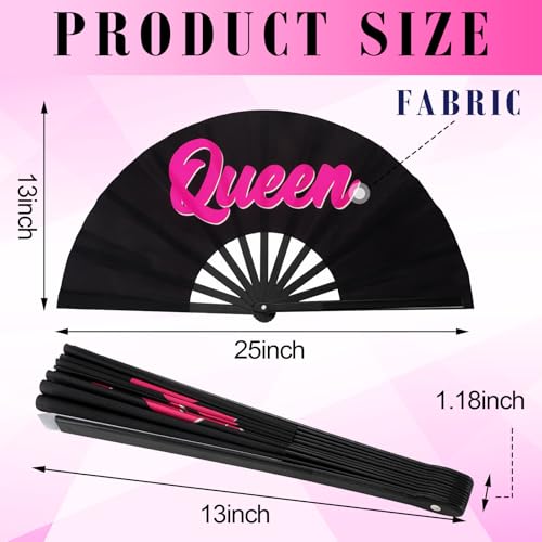 Maitys 2 Pack Foldable Fans for Rave Dancing,Black,Queen - color: Black, style: Queen