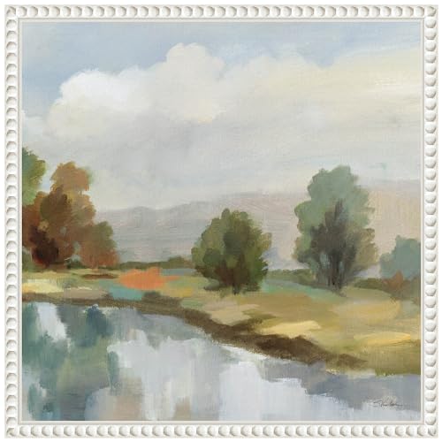 Amanti Art Framed Canvas Wall Art 16x16 River and Clouds III by Silvia Vassileva, Framed Wall Art Canvas, Landscapes Artwork, Traditional Decor, Small Poster Painting for Living Room, Bedroom, - color: Sylvie Beaded White, size: 16"L x 16"W