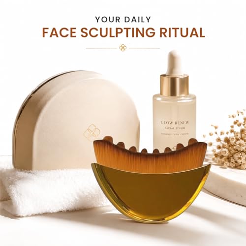 2pcs Lymphatic Contour Face Brush, Facial Massage Brush for Skin Care & Self-Care Routine, Dry Brushing Tool with Comfortable Grip for Face, Neck & Shoulder Care (Golden) - color: Gold