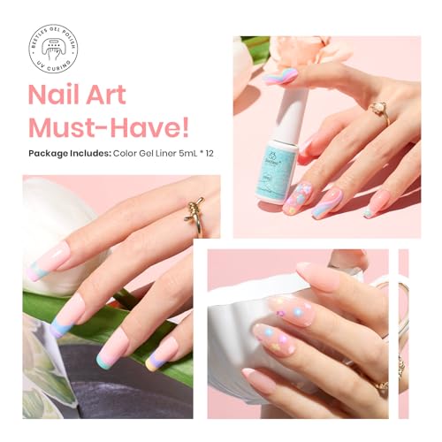 Beetles Pink Gel Liner Nail Art 12 Colors French Tip Gel Nail Polish - color: D - Multicolor-12-2