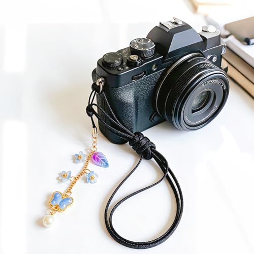 Phone Charms with Lily of the Valley & Butterfly Aesthetic Y2K Cell Phone Charms Strap Accessories for Bag Keychain Airpods Camera Pendants Decor for Women - color: Blue- Sakura