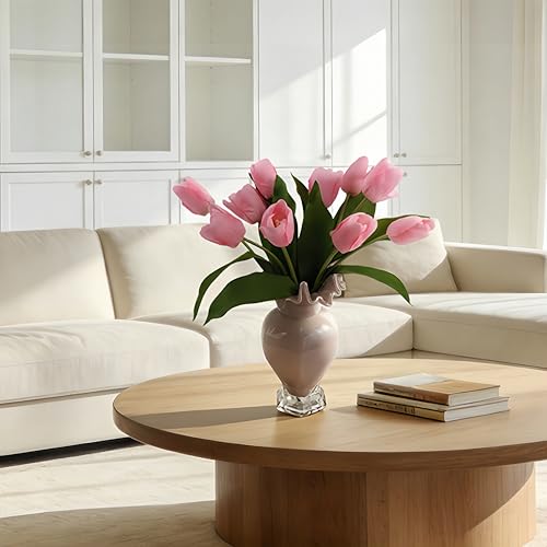 10 Stems 14 Inch Tulips Artificial Flowers Realistic Faux Flowers - color: Dark Pink