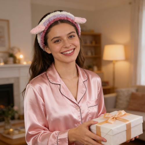 PERFECTSIGHT Kawaii Headband for Spa, Makeup, Washing Face, Party - 2 Pack Cute Hair Band for Shower Beauty Skincare, Soft Facial Headbands for Girls and Women (Contrast Color Ear) - color: Contrast Color Ear