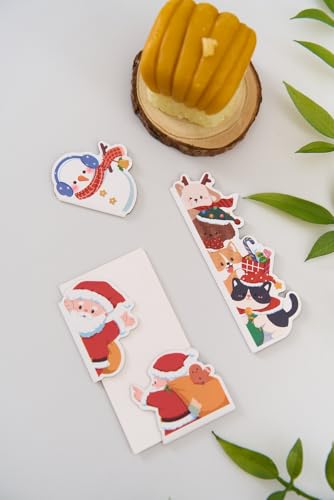 5pcs/Set Cute Magnetic Bookmark, Funny Peeping Santa Claus Kawaii Animals Book Marker Clip for Teachers, Students, Book Lovers Christmas Gifts, Printing on 2 Side (Santa Claus) - color: Santa Claus