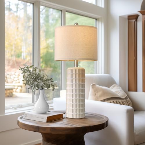 PoKat 27.5'' Tall Table Lamps for Living Room Set of 2, Ceramic Bedroom Lamps for Night Stands, Modern Bedside Lamps for Bedroom Living Room, Nightstand Lamps for End Table, Hallway, Gold and White - color: White and Gold