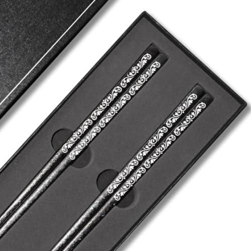 Titanium Chopsticks 2 Pairs 99.8% Pure Titanium Reusable – Lightweight Non-Toxic Utensils with Gift Box & Travel Pouch for Home, Camping, Hiking, Office Lunch (Vine Pattern) - color: Vine Pattern