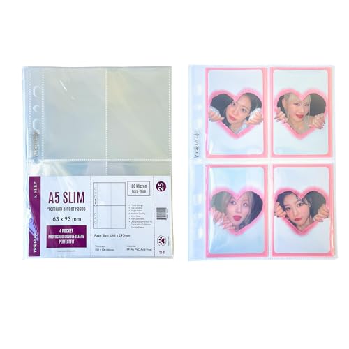 Meowcafe K-Keep A5 Slim 4 Pocket Premium Binder Pages, 63x93mm, 7 Holes, 100 Micron, Pack of 25