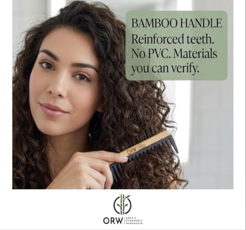 ORW Wide Tooth Comb, Bamboo Detangling Comb for Curly Hair, Wet & Dry Hair