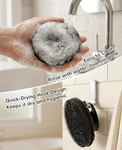 Soft Silicone Shower Brush Body Wash Bath Exfoliating Skin Massage Scrubber - color: Black+sky Blue
