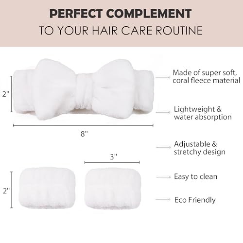 Ayesha Spa Headband and Wristband Set for Washing Face Skincare Makeup - color: White set