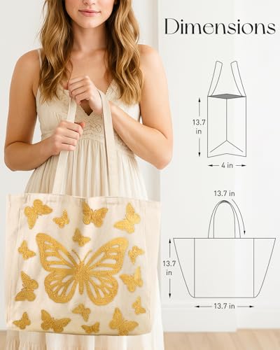 Miss Adola Embroidery Canvas Tote Bag with Pocket & Buckle - color: Butterfly