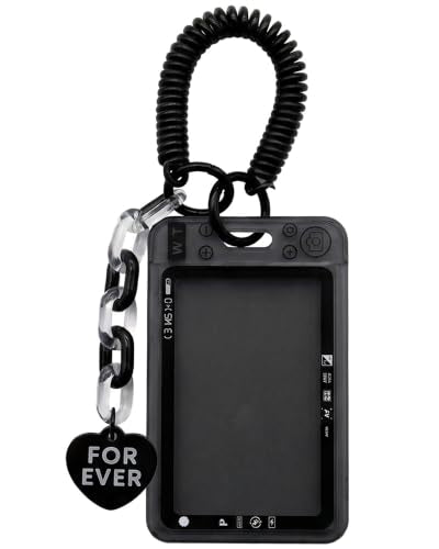 Camera Shaped Kpop Photocard Holder with Spiral Coil Keychain (Black) - color: Black