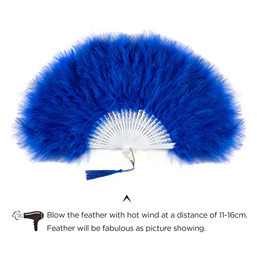 BABEYOND 1920s Marabou Feather Folding Hand Fan - color: Blue