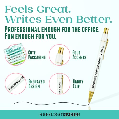 Moonlight Makers Ballpoint Pens Black Ink, Set of 5, Happy Retirement, Desk - color: Happy Retirement