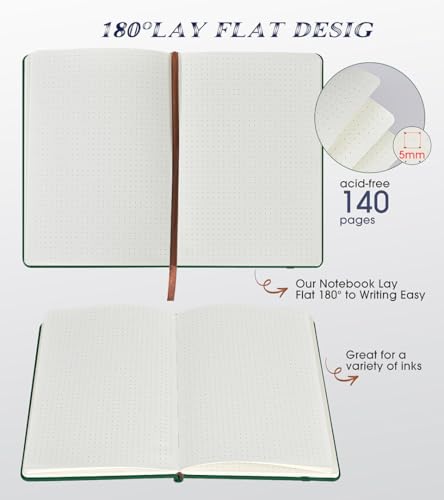 Biuwory Dotted Journal Notebook, 140 Dot Grid Pages, Medium 5.7"×8.3" - color: Green, size: Dotted-140 Pages (5.7"×8.3")