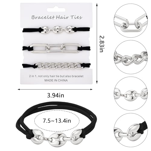 Bracelet Hair Ties Black Hair Tie Bracelets For Women 3 PCS Hair Ties For Thick Hair With Gold Silvery and Beige Elastic Looks Cute On Your Wrist And Great In Your Hair - color: Hairties(B) 3PCS
