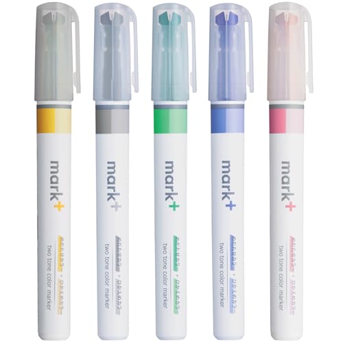 KOKUYO Fluorescent Highlighters, 2 Tone Chisel Tip Bible Markers in Assorted Colors, No Bleed Quick-Dry Art Marker for Journal, Planner, Notes. Japan Import (PM-MT100-5S2) - color: Vivid Colors