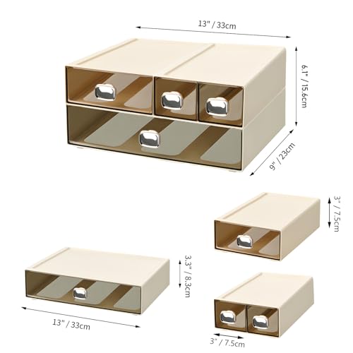 Desktop Storage Drawers, Plastic Countertop Printer Paper Organizer - color: 4 Mixed Drawers, Cream