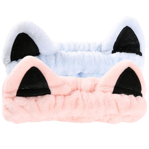 2Pcs Spa Headband for Washing Face Skincare Makeup Headbands for Women - color: Light Blue + Pink