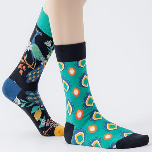 2 Pairs Cartoon Animal Crew Socks Fun Cotton Mid Calf Socks for Women - color: Peacock