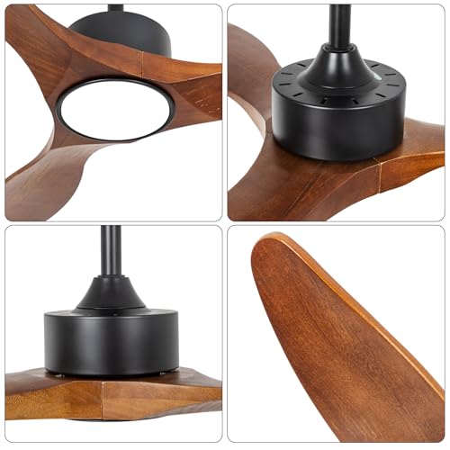 52 Inch Brown Wood Ceiling Fan with Light and Remote - color: Brown wood ceiling fan - pointed
