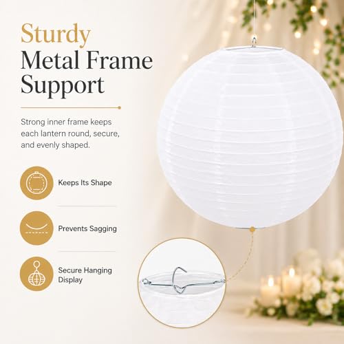 LIHAO 16 Inch White Round Paper Lanterns, 10-Pack - size: 16 inches