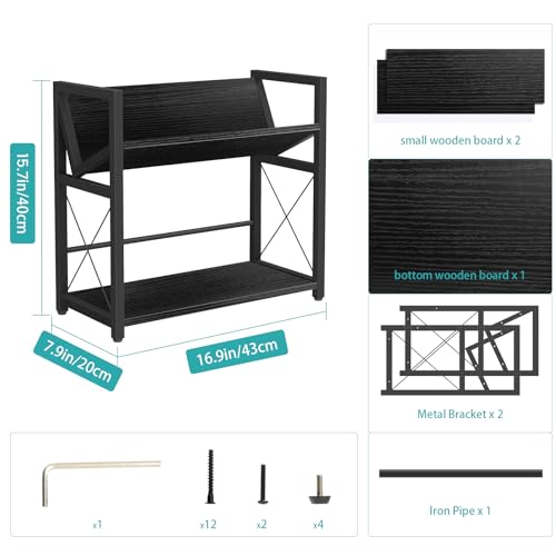 ELITEROO Desktop Bookshelf, 2 Tier Desk Book Organizer Shelf, Wood Tabletop Bookshelf Storage, Small Desk Top Bookcase for Office, Home, or Study, Mini Table Book Rack for Display, Black - color: Black